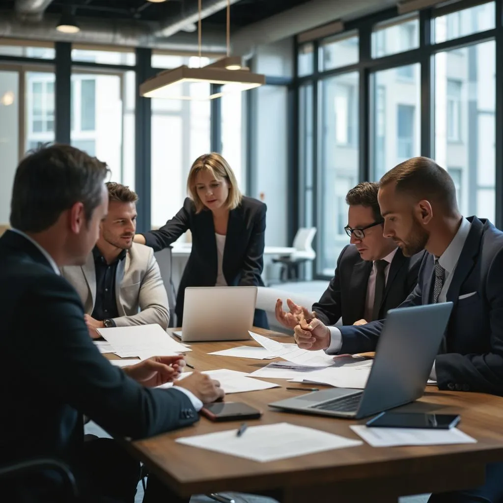 Equipe de consultoria em ação com cliente